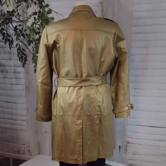 Vintage Jerry Lewis Gold Leather Trench Coat Women's Size 1X - Picture 8 of 9